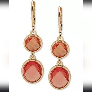 Anne Klein Gold-Tone Color Stone Double Drop Earrings